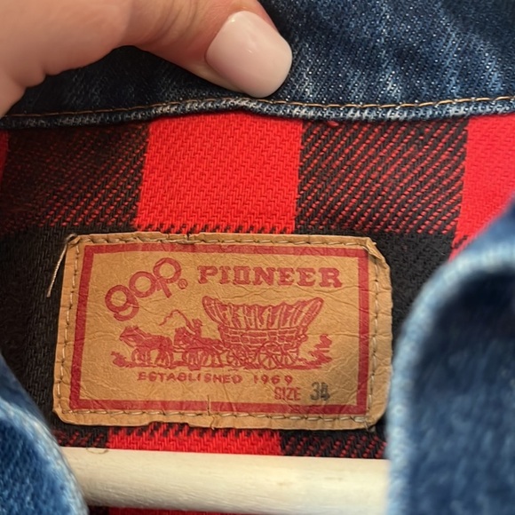 Gap flannel plaid dark wash jean denim jacket size small - Picture 2 of 8